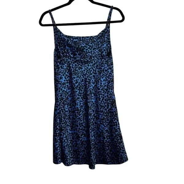 Flynn Skye Lynn Small Satin Slip Dress Blue Leopard Print‎ Cowl Neck Mini Dress - Image 4