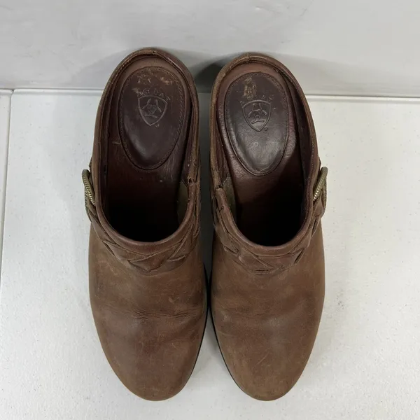 Ariat Women's Size‎ 6.5 Clogs Distressed Brown Leather Wedge Heel Western - Image 6
