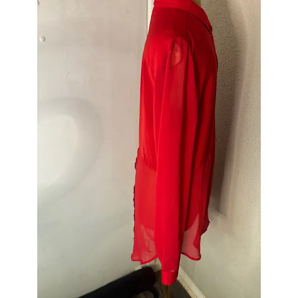 Free People Sheer Button Down Red Blouse M Cherry Girl Boho Coquette Holiday - Image 4