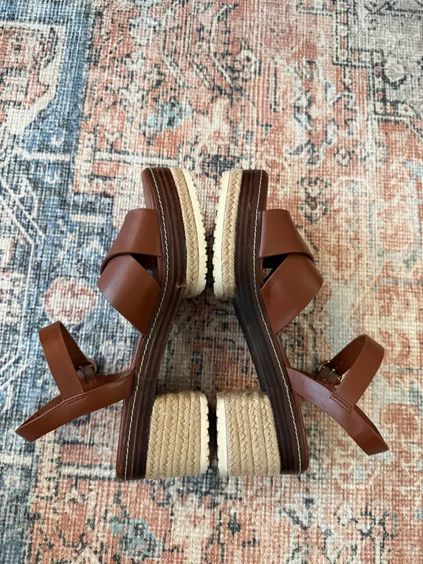 DELTAN Brown Leather Espadrille Platform Sandals Size 9 - Image 9