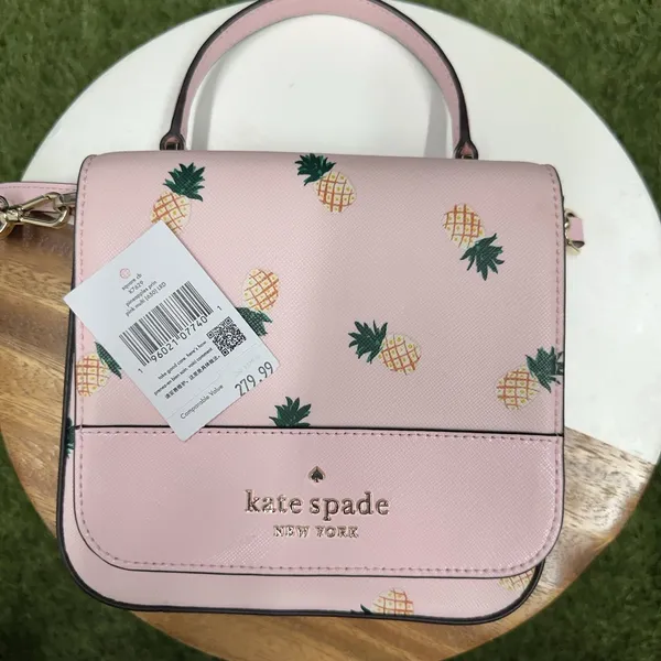 New Kate Spade Staci Square top handle pineapple crossbody bag pink‎ multi - Image 6