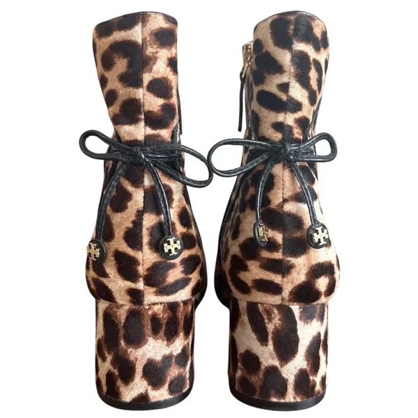 Tory Burch Laila Leopard Calf Hair Ankle Booties Bow Size 8.5 - Image 5