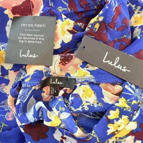 Lulus In My Dreams Blue Floral Sleeveless Chiffon Midi Dress LARGE Wedding - Image 10