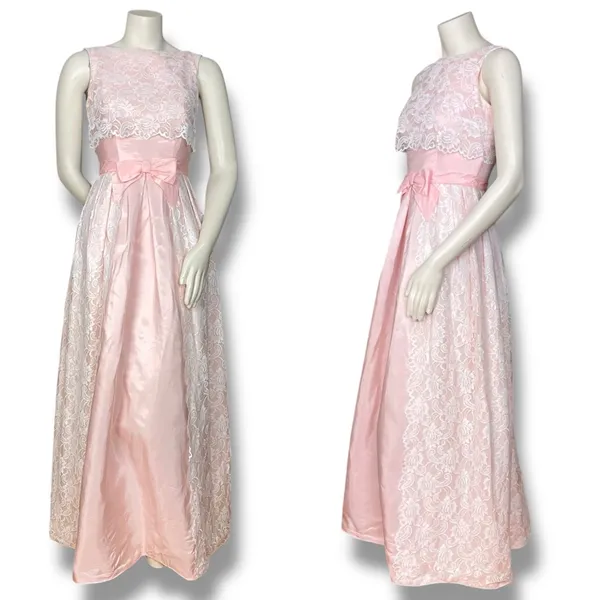 Vintage Lace Dress Light Pink Taffeta Sleeveless Maxi Prom Retro‎ Formal Sears - Image 2