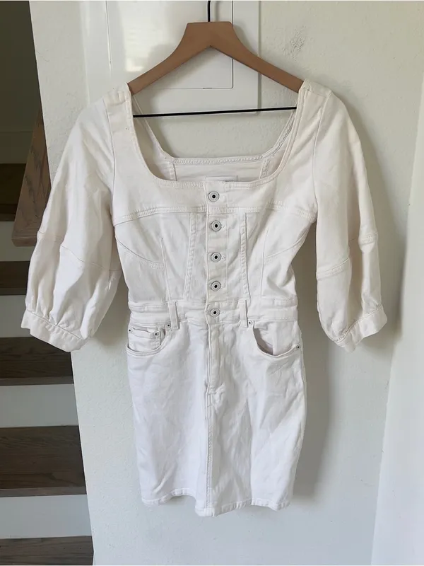 JONATHAN SIMKHAI STANDARD Poppy Puff-Sleeve Denim Mini Dress- White - Image 2