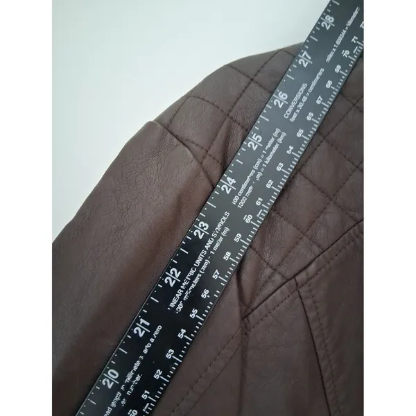 Christopher & Banks Jacket Brown Faux Leather Zip Up Pockets Women's size L - Image 5