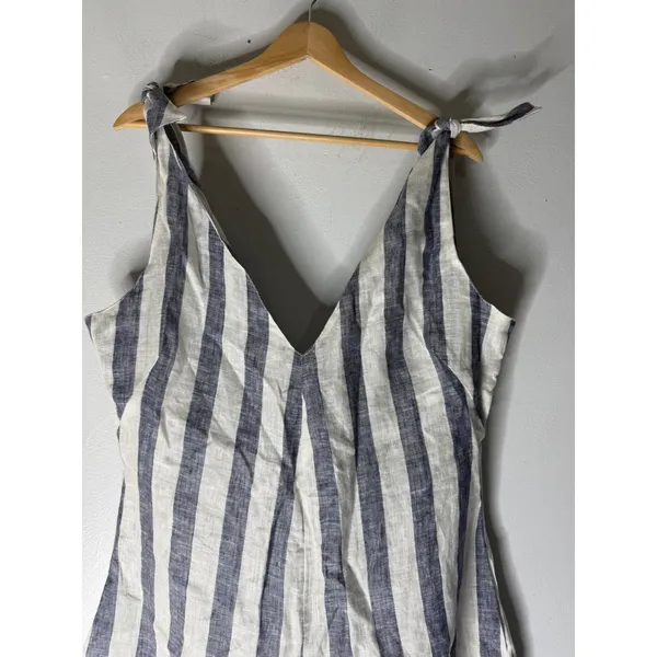 Scar Linen white blue Striped Palazzo Leg Jumpsuit Medium NWT - Image 2
