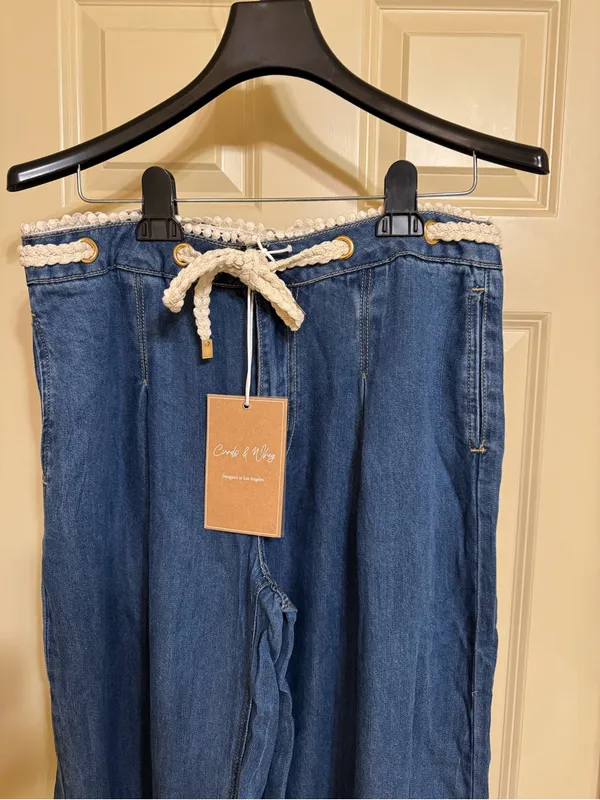 Casual Wide-Leg Women’s Jeans with Drawstring Waist - Blue - Image 3