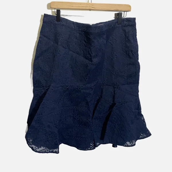 Rachel Parcell Navy Blue Floral Lace Trumpet Skirt XXL Flounce Hem Midi Skirt‎ - Image 2