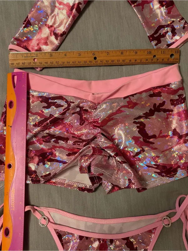 RageKage Small Pink Camo Bikini Set, Low Rise Shorts, Arm Sleeves, Leg Fuzzies - Image 8