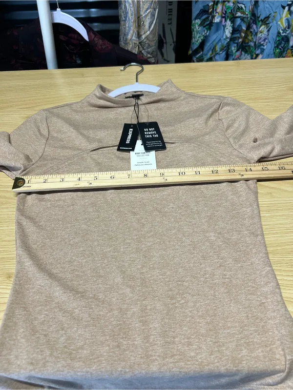 Express Body Contour Cozy Mock Neck Cutout Bodysuit Tan Size S NWT - Image 11