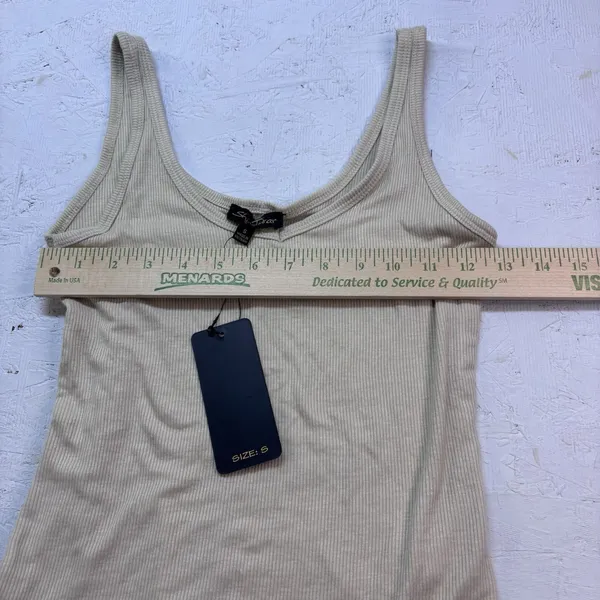 Shinestar Ribbed Tank Bodysuit Beige Nude Sleeveless Stretch Rayon Size Small - Image 12