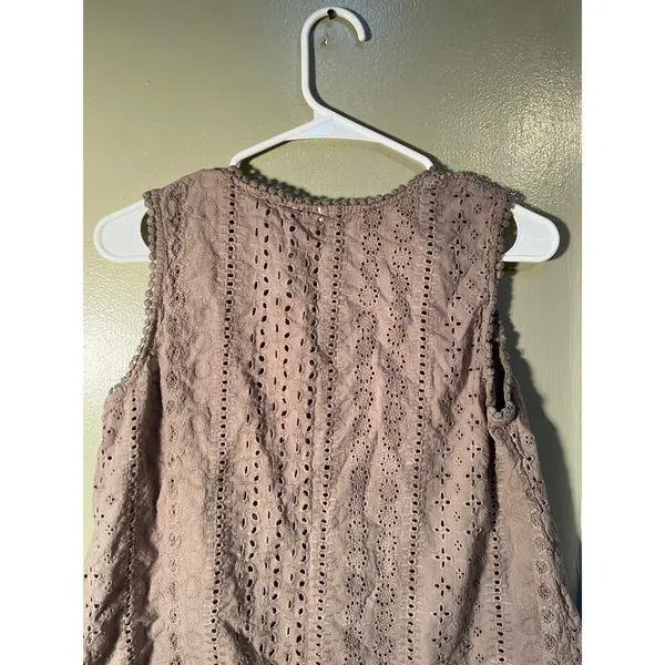 Joie Womens Size Small Eyelet Lace Sleeveless Top Light Brown V-Neck Boxy Cotton - Image 8