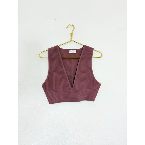 Aritzia Babaton Sculpt Knit Deep V Tank Size Large Maeve Pink Crop Ribbed - Image 4