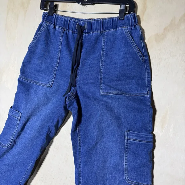 SO Denim Cargo Jogger Pants Women's Small Blue Stretch Utility Casual Pull‎ On - Image 2