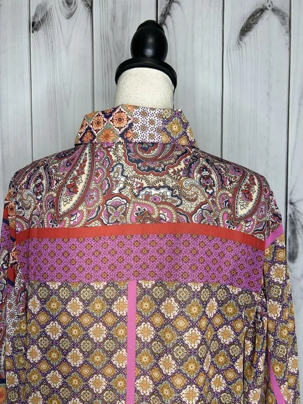 ee:some Sheer Button Up Blouse Sz M Floral Boho Chic Peasant Ruffle Cottagecore - Image 8