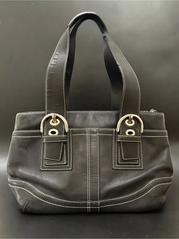 Vintage Y2K COACH F10911 Soho Carryall Satchel Black Leather Contrast Stitching - Image 2