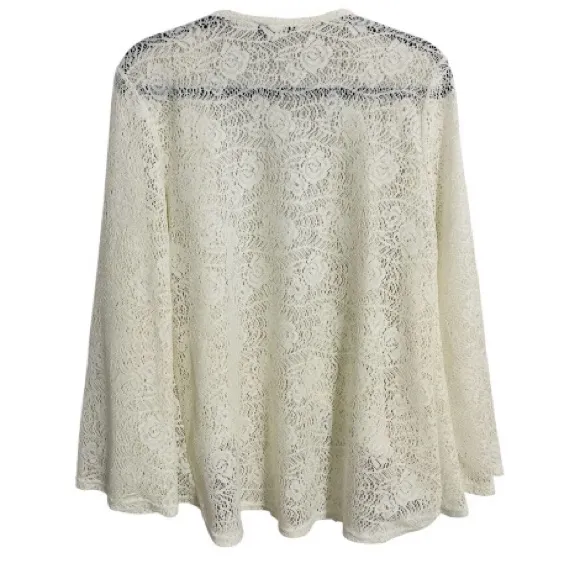 Vintage Boho Lace Cardigan Sz Med Ivory Sheer Floral Cottagecore Fairy Whimsy - Image 3