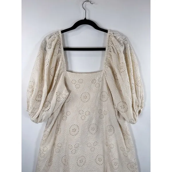 Jen's Pirate Booty Womens Dress Beige Mini Eyelet Puffed Babydoll A Line Small - Image 10