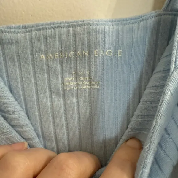 American Eagle Ribbed Square Neck Wide Strap Light Blue Sweater Cropped Tank - Image 3