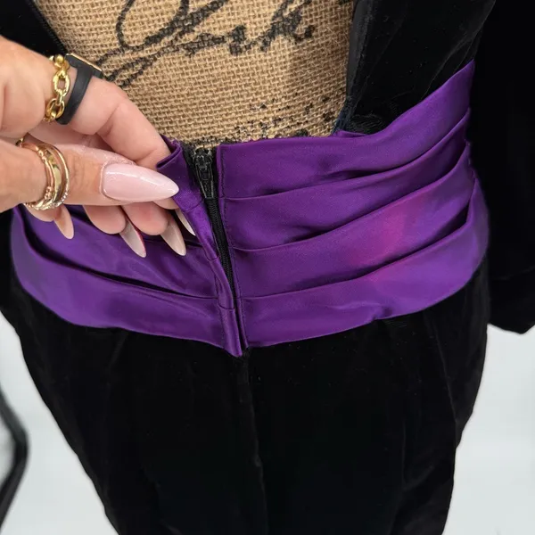 Jessica McClintock Gunne Sax Dress 11/12 Black‎ Velvet Purple Satin 80s HCO Prom - Image 6