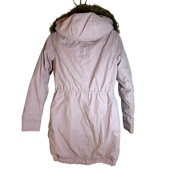 Abercrombie Fitch Pink Sherpa Lined‎ Parka Jacket Hooded Fur Trim XS - Image 8