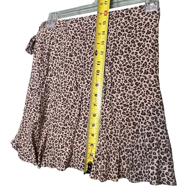 Abercrombie & Fitch Skirt Women's XS Brown Leopard Faux Wrap Ruffle Mini Summer - Image 9