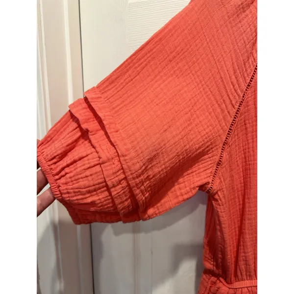 Knox Rose Womens Large Coral Pink Gauze Boho Romper Tassel Tie Ruffle Sleeve L‎ - Image 3