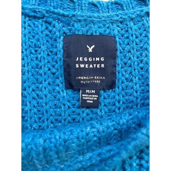 American Eagle Blue Jegging Sweater Medium Chunky Knit Cozy Fall Winter Top - Image 6