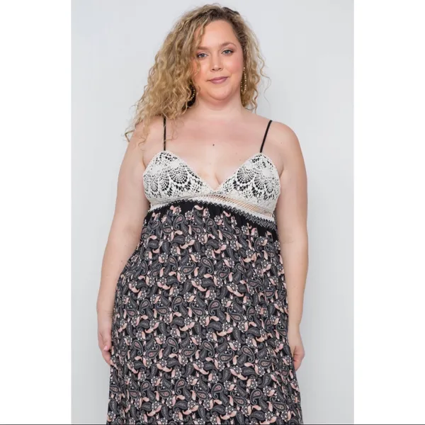Ganji Paisley Crochet Spaghetti Strap Maxi Dress in Black/Cream Boutique NWT - Image 4