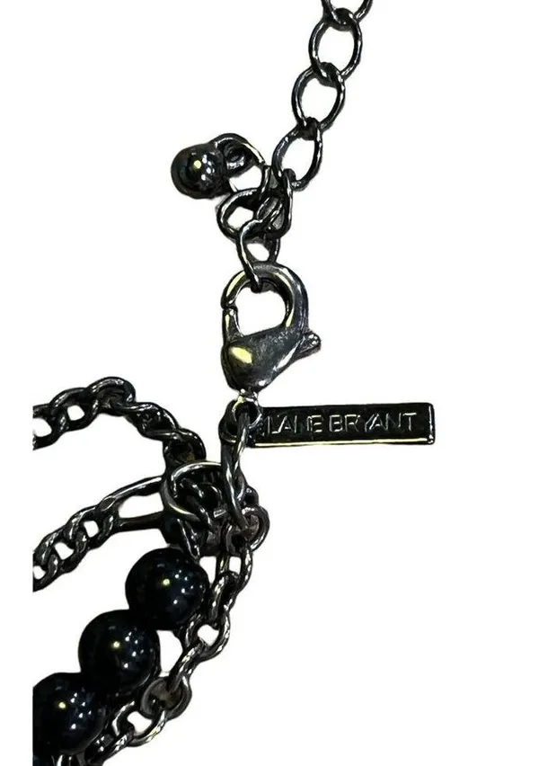 Lane Bryant multi strand necklace black Clear Rhinestone asymmetrical 34" - Image 4