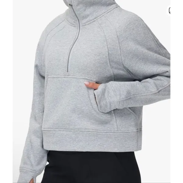 Trendy Queen grey scuba cropped quarter zip hoodie sweatshirt M - Image 2