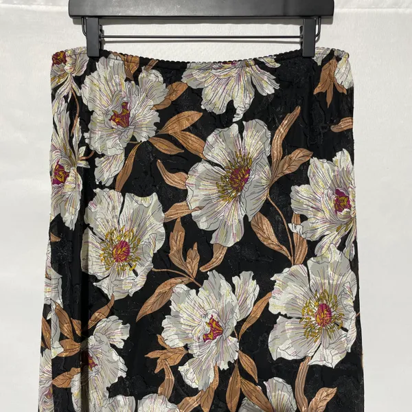 Band of Gypsies Collective Floral Print Midi Slip Skirt Rho Black Cream Size Large - Image 13