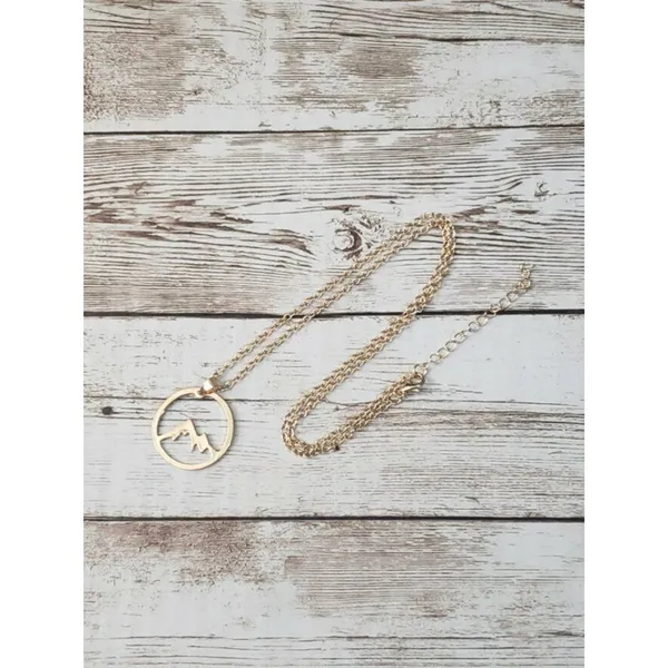 Mountain Outline Circle Charm Necklace Gold Tone - Brand New - Image 2