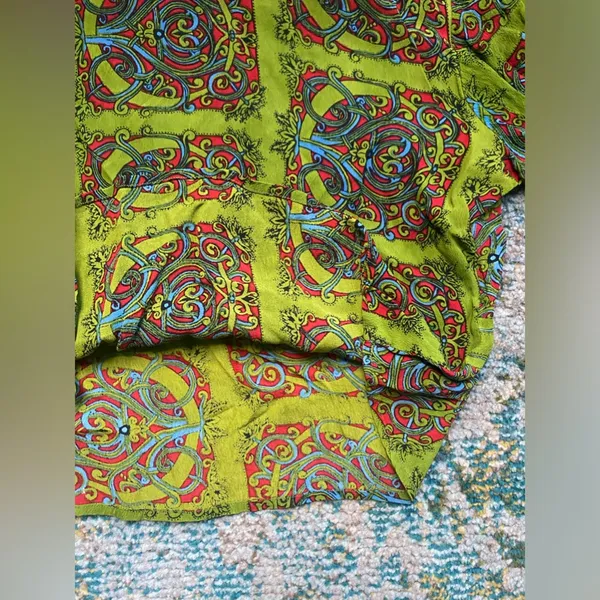 Vintage Y2K 90s Papillon green boho bell sleeve printed top, size medium - Image 10