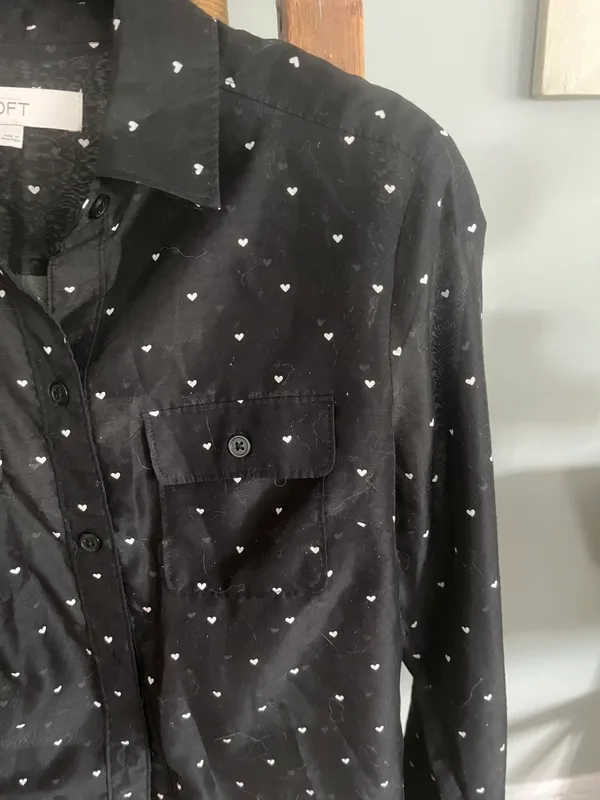 Loft Size XS Black With White Hearts Long Sleeve Shirt - Image 6