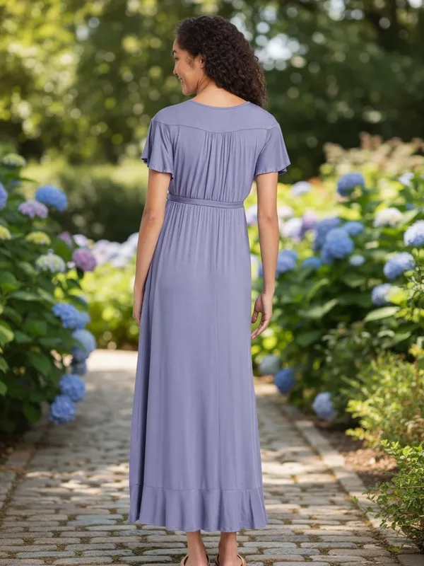 NWT Ingrid & Isabel Lavender Ruffle Flutter Sleeve Faux Wrap Maternity Dress S - Image 2