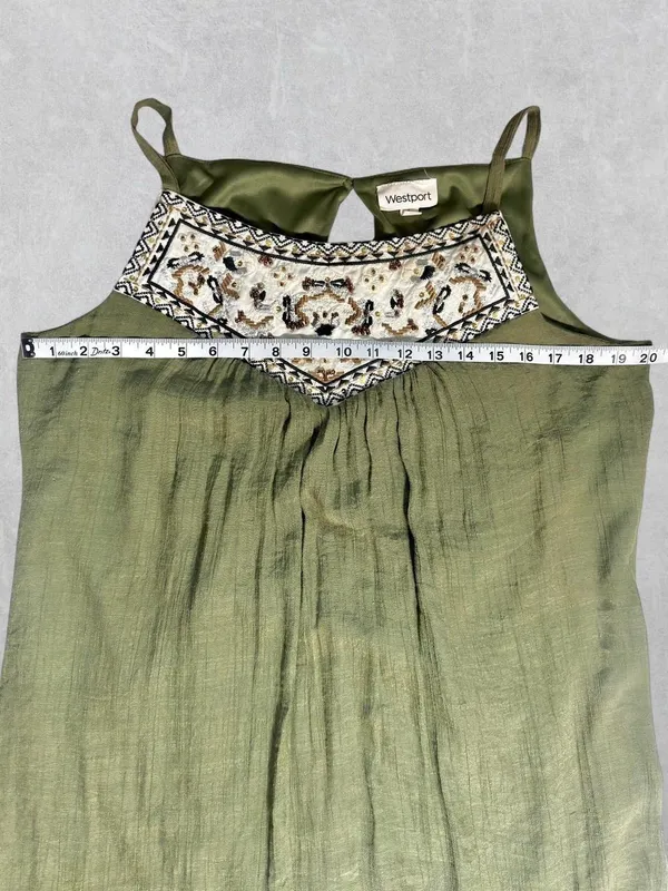 Westport Sage Green Embroidered Boho Dress L - Image 5