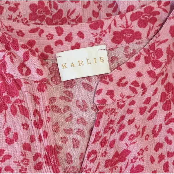 Karlie Womens Dress Pink Floral Ditsy Midi Tiered A Line Cottagecore Boho Small - Image 9