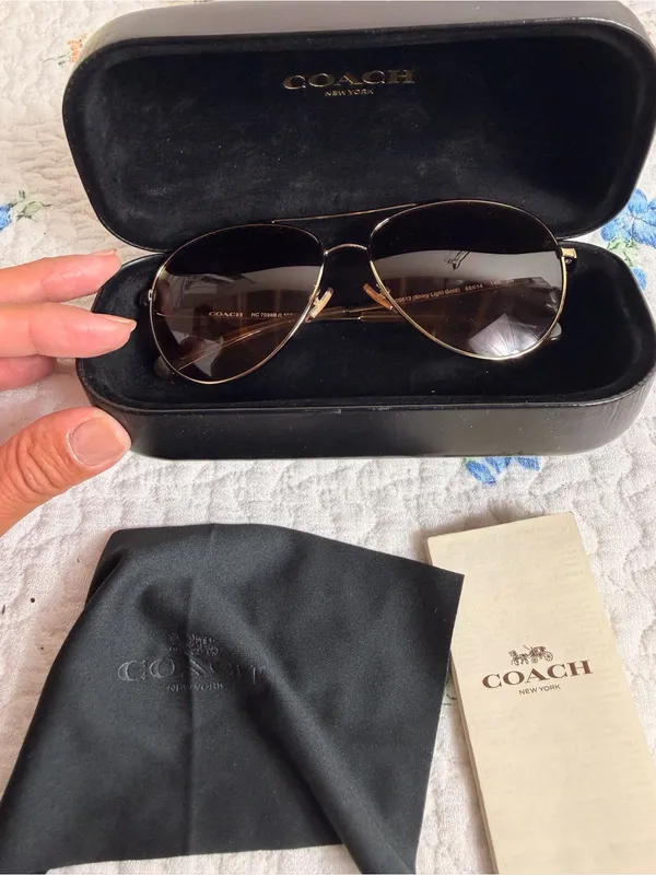 Coach Gold Aviator Sunglasses Shiny Light Gold with Brown Lenses # HC 7099B - Image 7