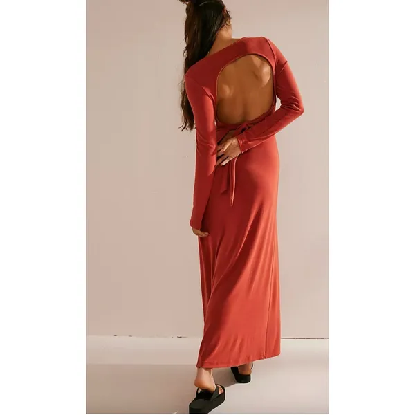FREE PEOPLE FP Beach Aubre Open-Back Essential Maxi Dress Chili‎ Oil NWT Medium - Image 2