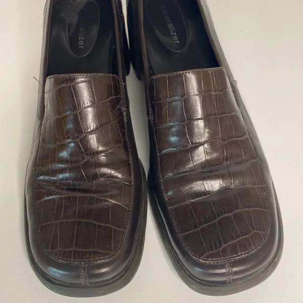 Naturalizer Womens Brown Leather Croc Print Slip On Loafer Heels Sz 9M preppy‎ - Image 4