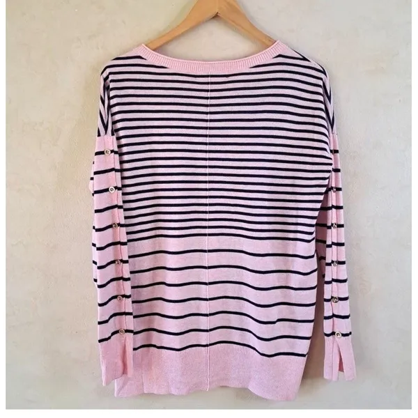 Lilly Pulitzer Melenie Cool-Max Sweater L Heathered Pink Tropics Stripe Nautical - Image 7