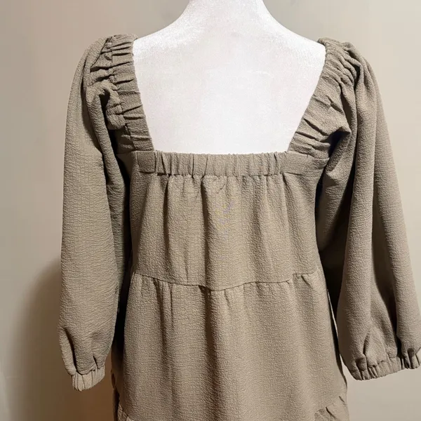 Grade & Gather Tiered Midi Dress Size‎ S Taupe Excellent Puff Sleeve - Image 12