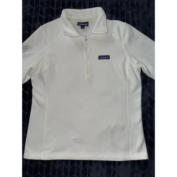Patagonia Women's‎ Fleece Pullover White 1/4 Zip Lightweight Embroidered Sz M - Image 2