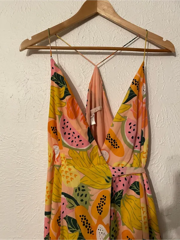 Hutch High-Low Wrap Yellow Tropical Print Maxi Dress Small - Image 5
