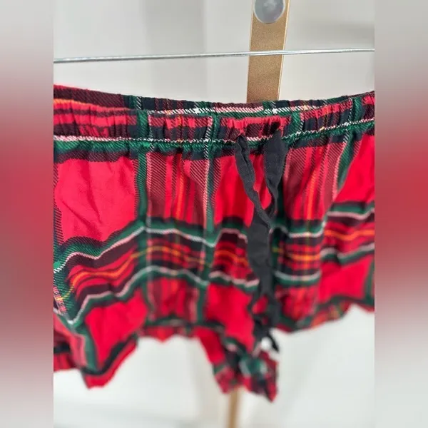 PINK Victoria's Secret Plaid Drawstring Pajama Shorts Size Large Red - Image 4