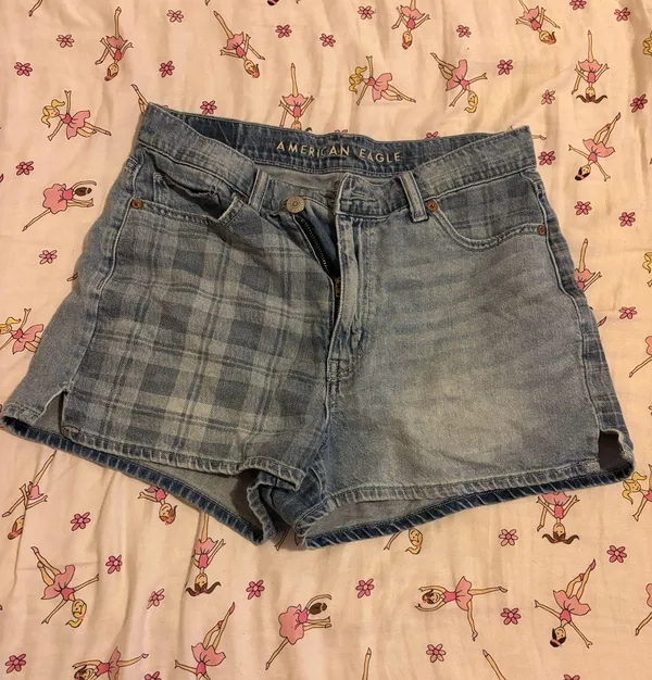 Plaid American eagle plaid shorts Blue - Image 3
