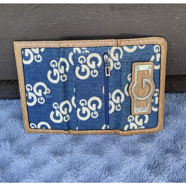 G By Guess Slim Amore Wallet 90s Y2K Monogram Denim Faux Gator Leather - Image 3