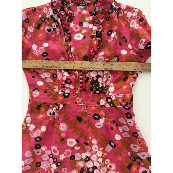 J Crew Top Womens S Pink Floral High Neck Blouse Victorian Ruffles Side Zip - Image 12